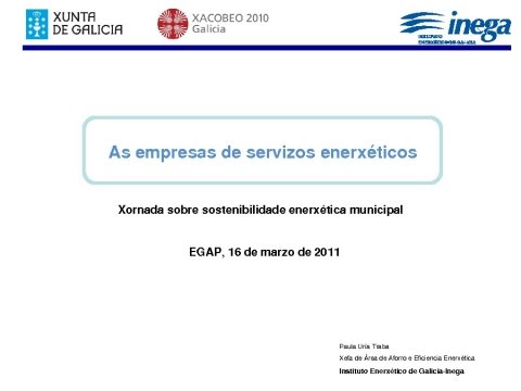 Presentaci&oacute;n Paula Ur&iacute;a. Jefa de Area de Ahorro e Eficiencia Enerx&eacute;tica. 